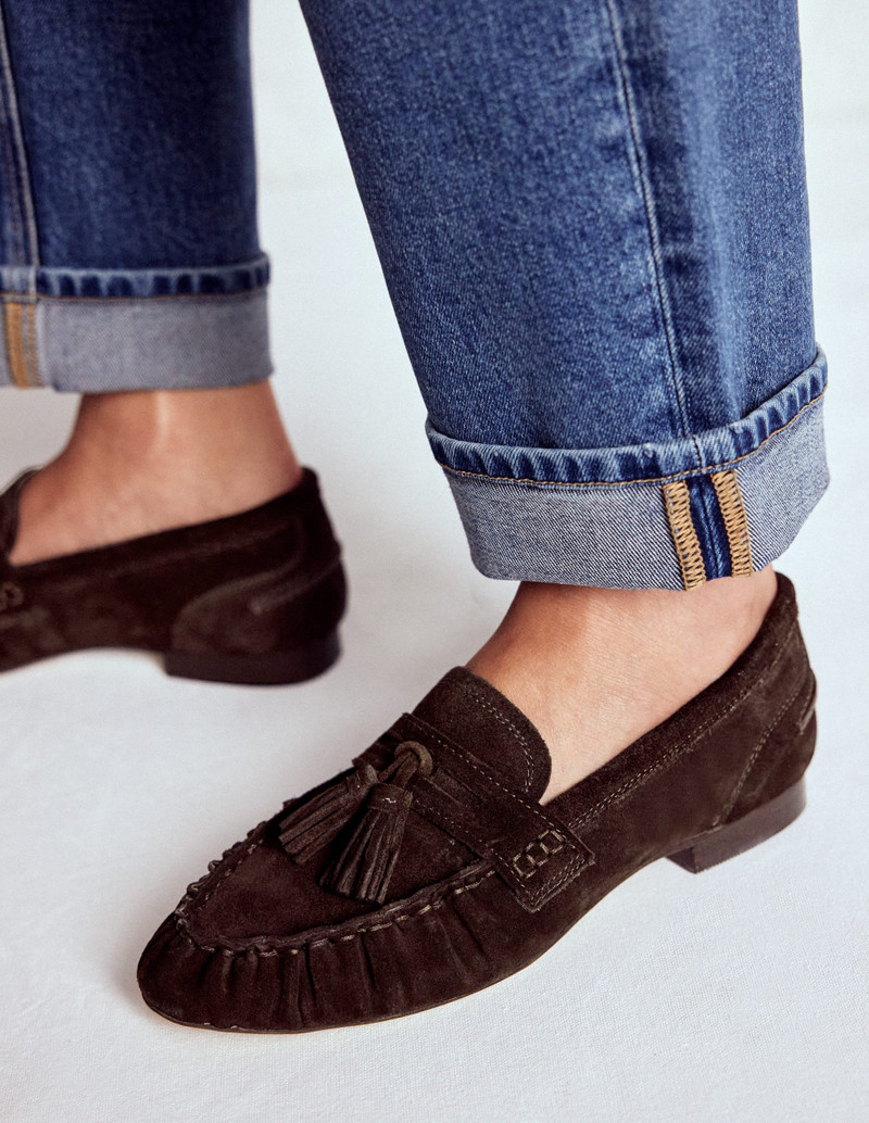 BODEN Soft Ruched Loafers-Chocolate outlook