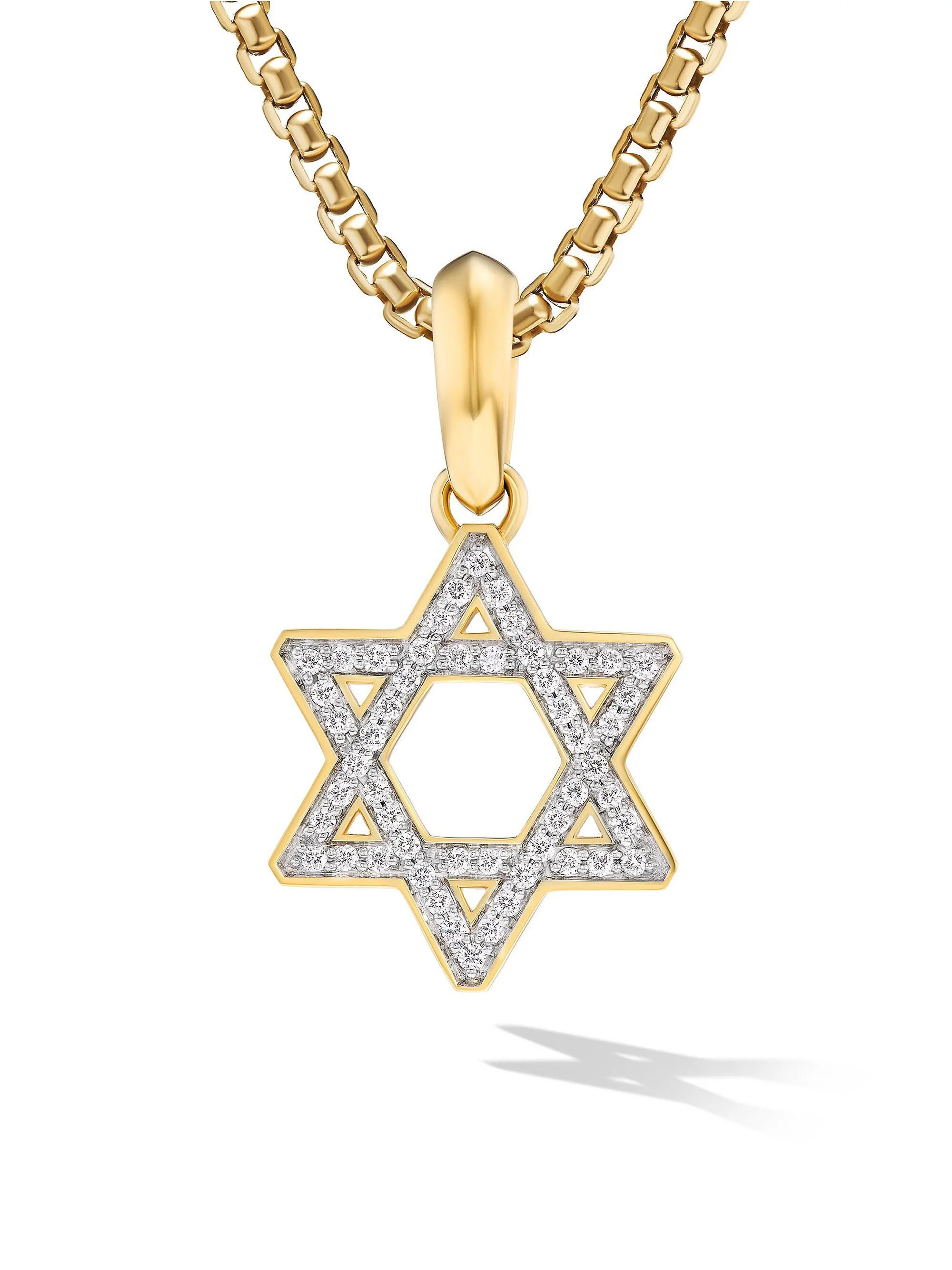 Men's Star of David Pendant in 18K Yellow Gold - Diamond - 1