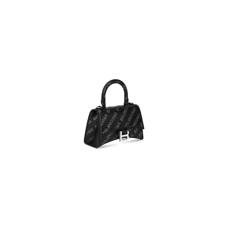 BALENCIAGA Women's Hourglass Xs Handbag With Rhinestones in Black outlook