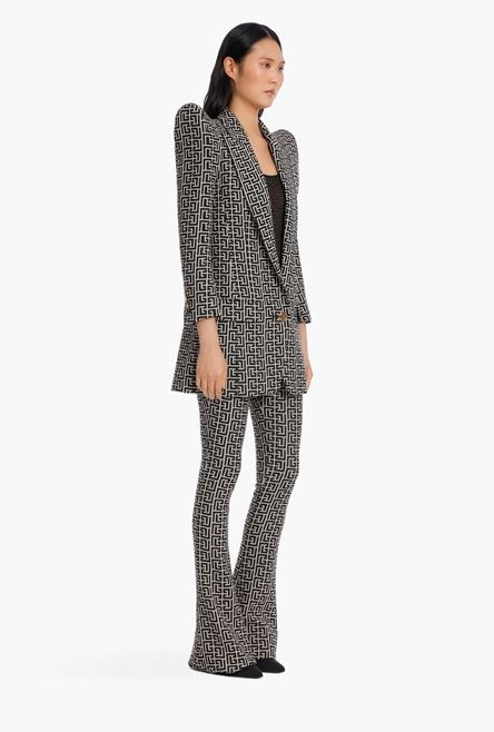 Long  bicolor jacquard one-button blazer with Balmain monogram - 7