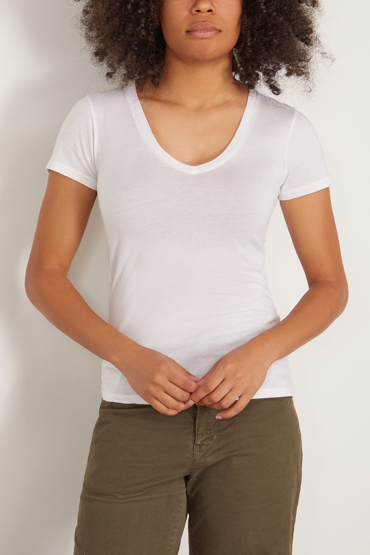 Carol V-Neck Tee Shirt in White - 3