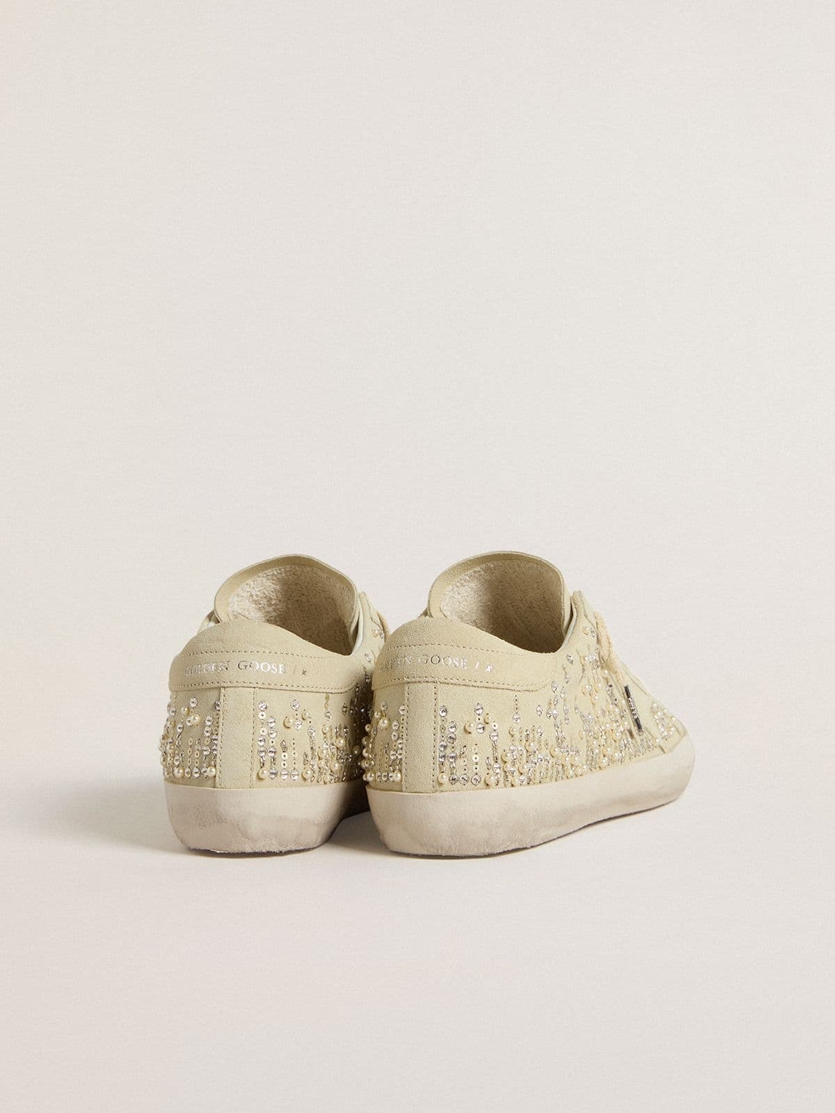 Women’s Super-Star in beige suede with pearls and Swarovski crystals - 4