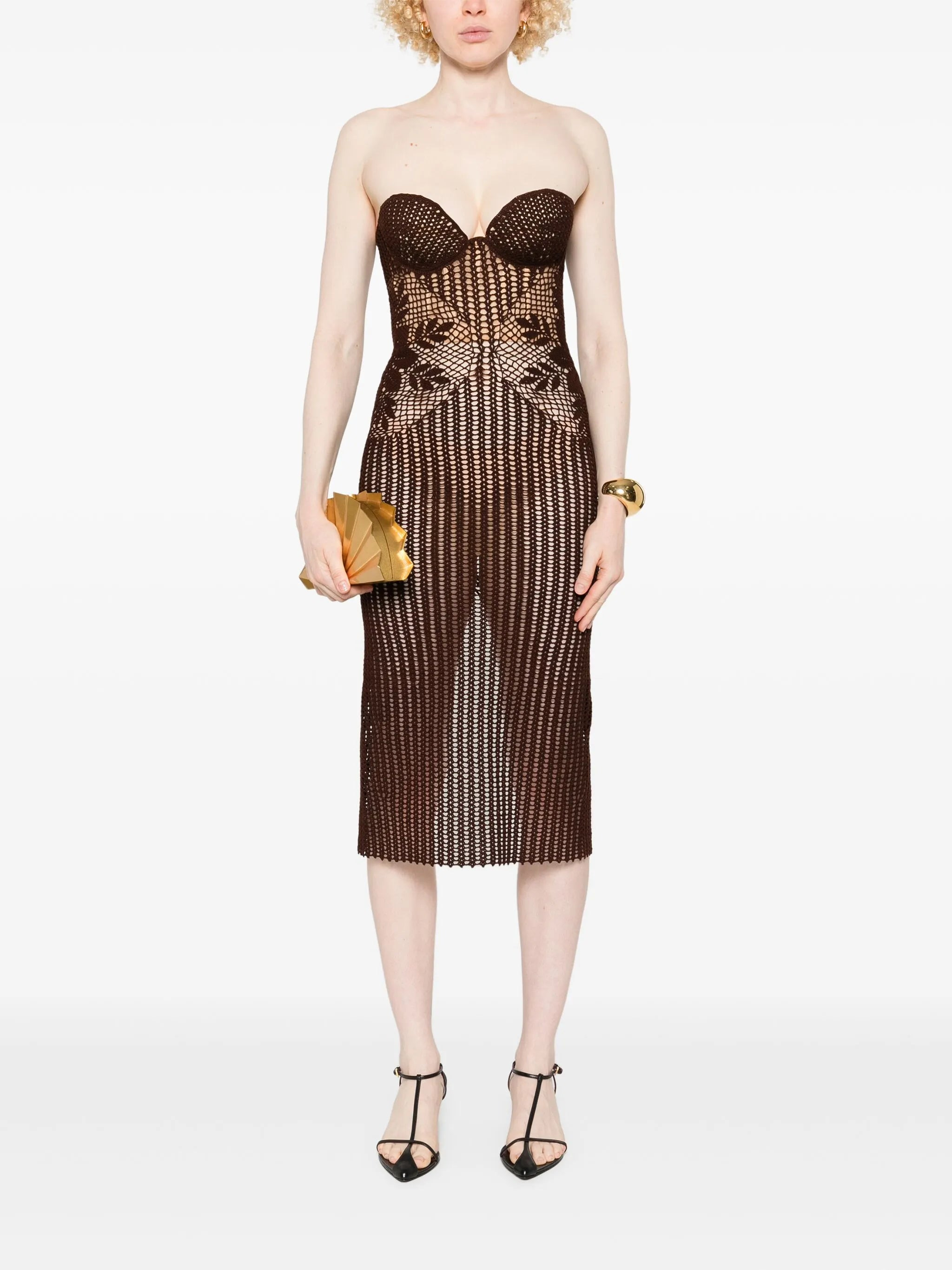 strapless crochet midi dress - 2