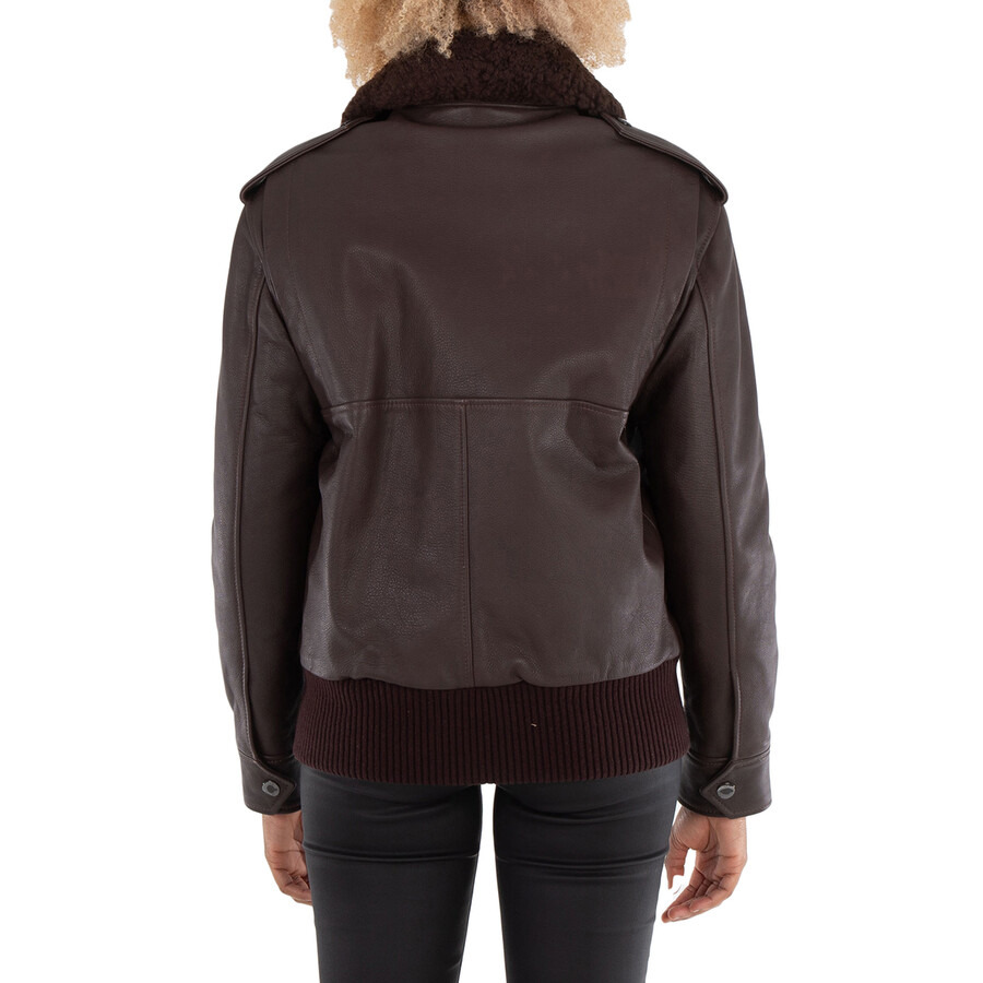 Burberry Ladies Dark Brown Shandwick Detchable Shearling Collar Flight Jacket With Warmer - 6