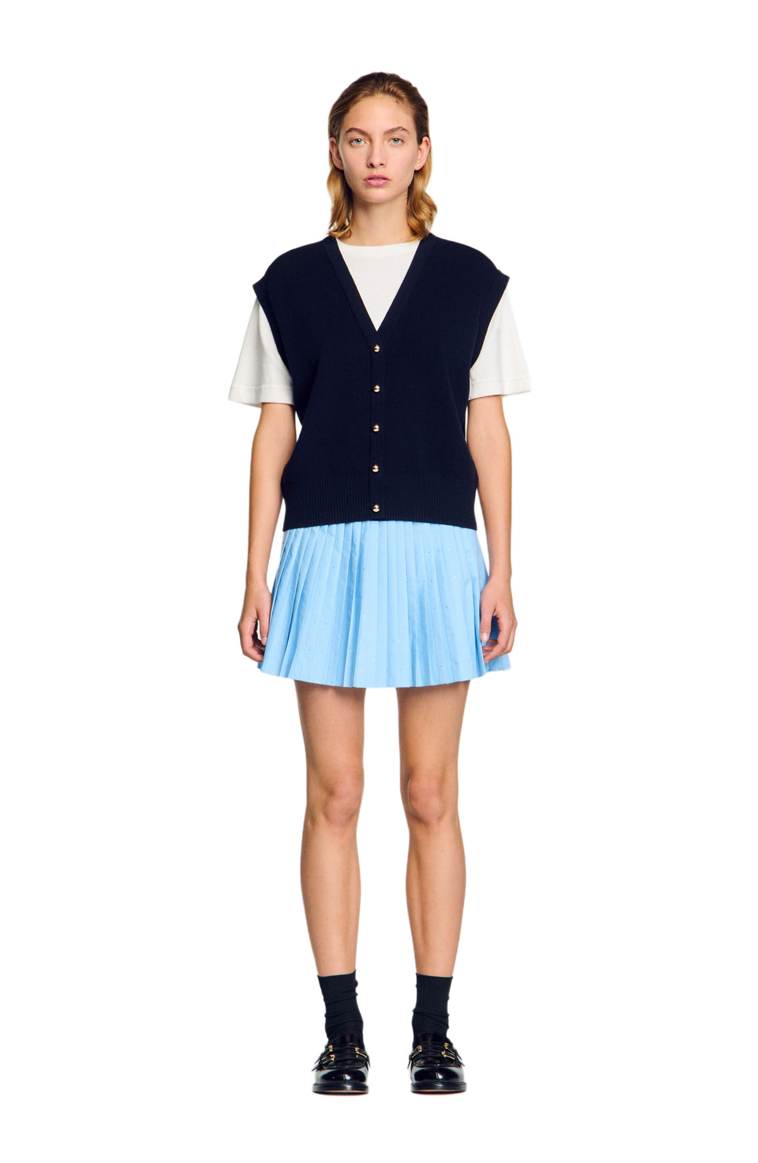 SANDRO Two-tone wool and cashmere sweater in Dark Navy at Nordstrom - 1