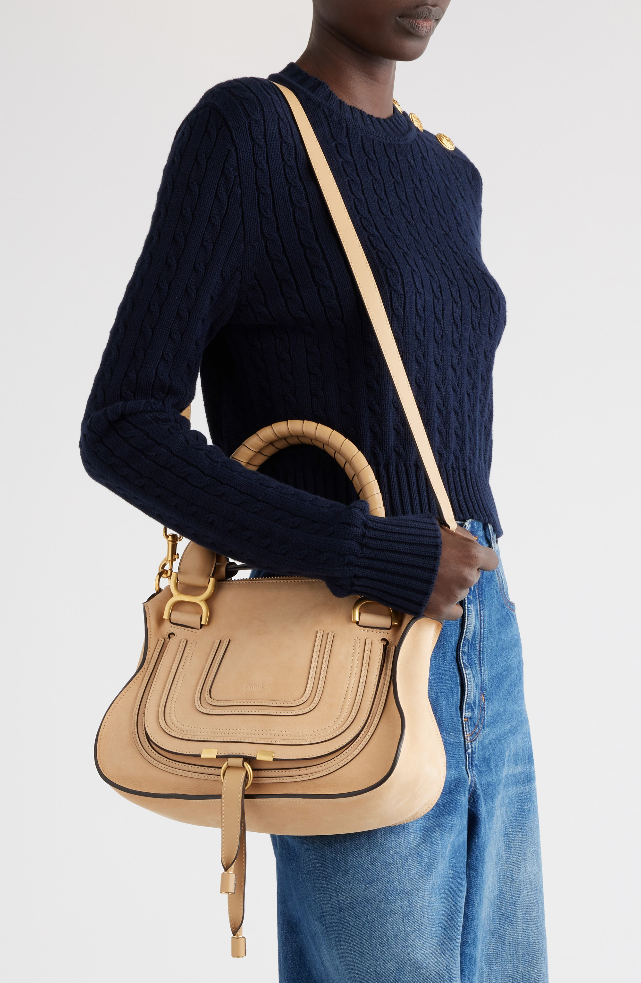 Chloé Small Marcie Leather Satchel in Milky Brown 281 at Nordstrom - 2