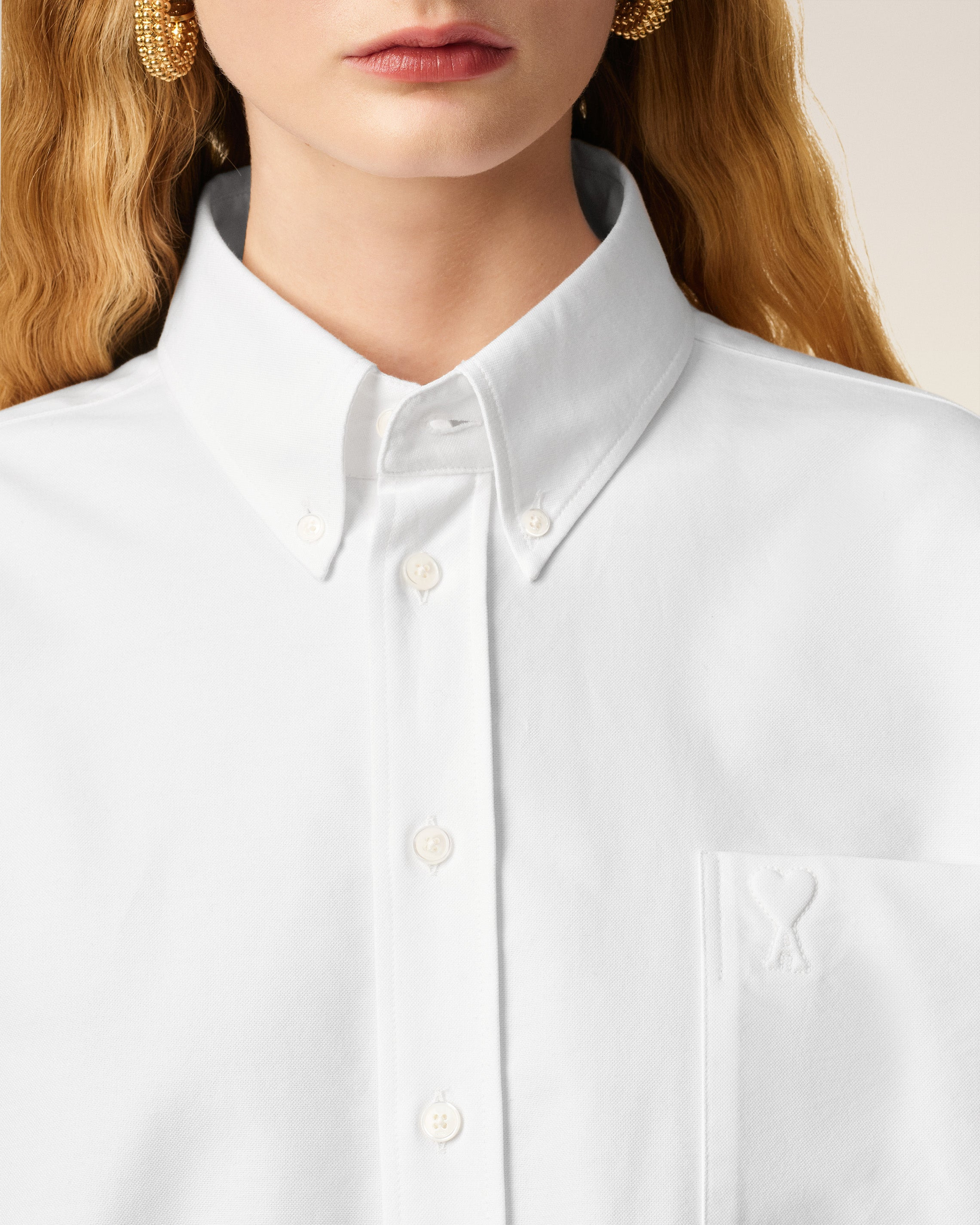 WHITE COTTON AMI DE COEUR CROPPED OVERSIZED SHIRT - 5