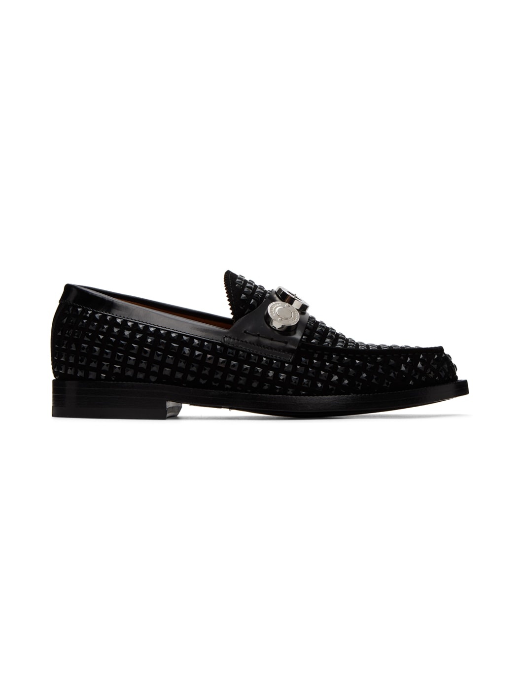 Black Logo Crystal Loafers - 1