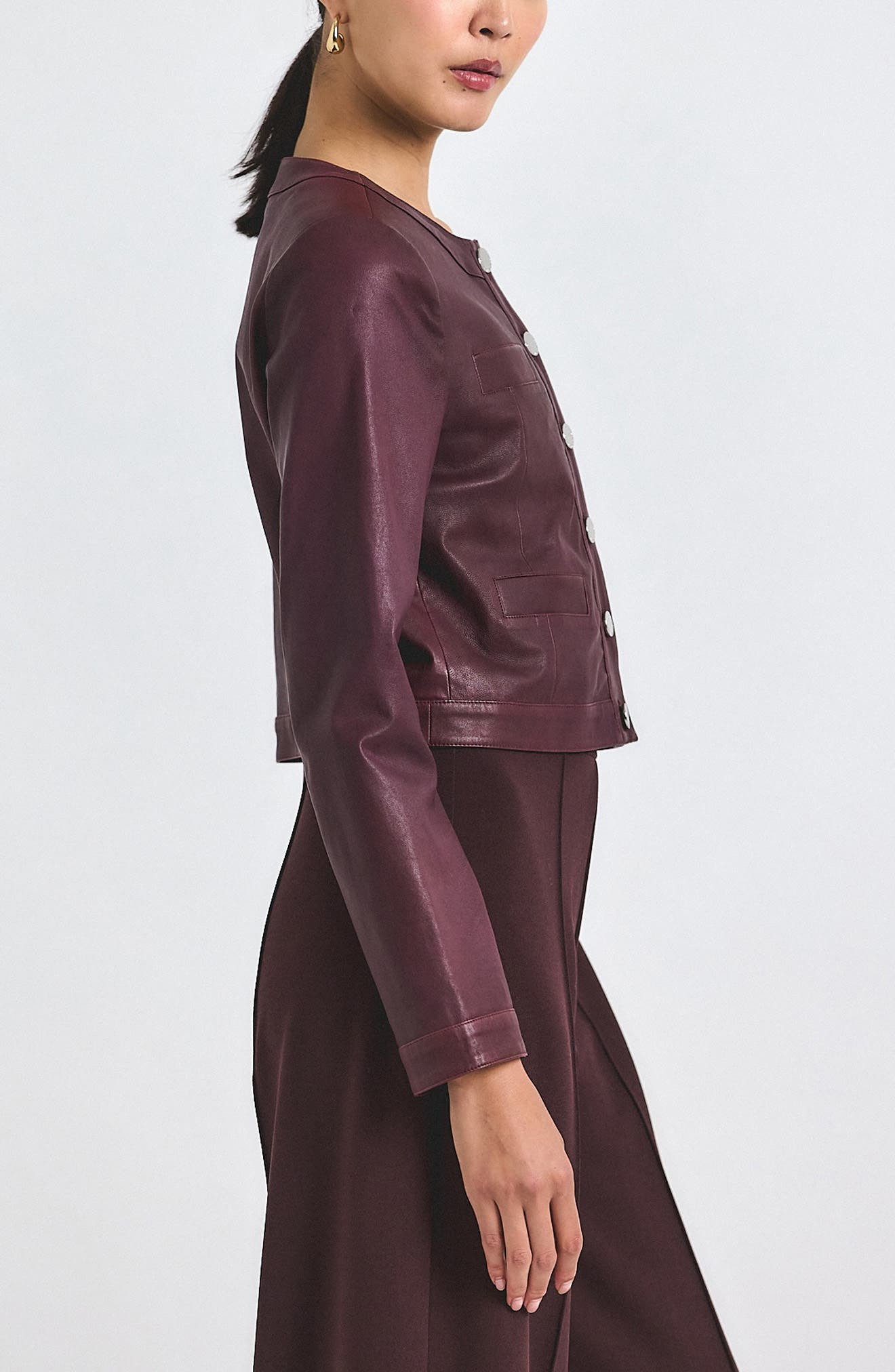 Derek Lam 10 Crosby Penny Crop Stretch Leather Jacket in Black Cherry at Nordstrom - 3