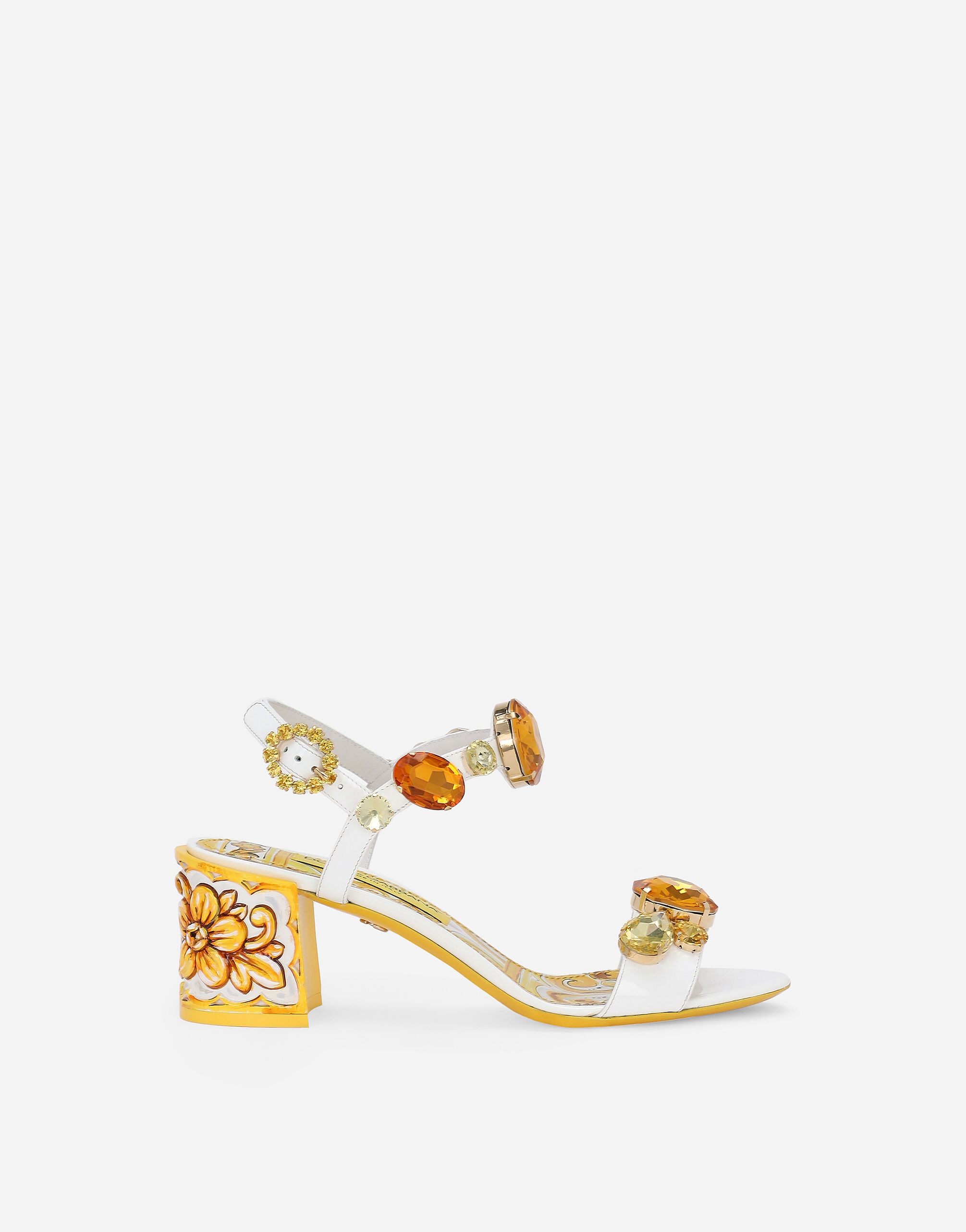 Patent leather sandals with stone embellishment and painted heel - 1