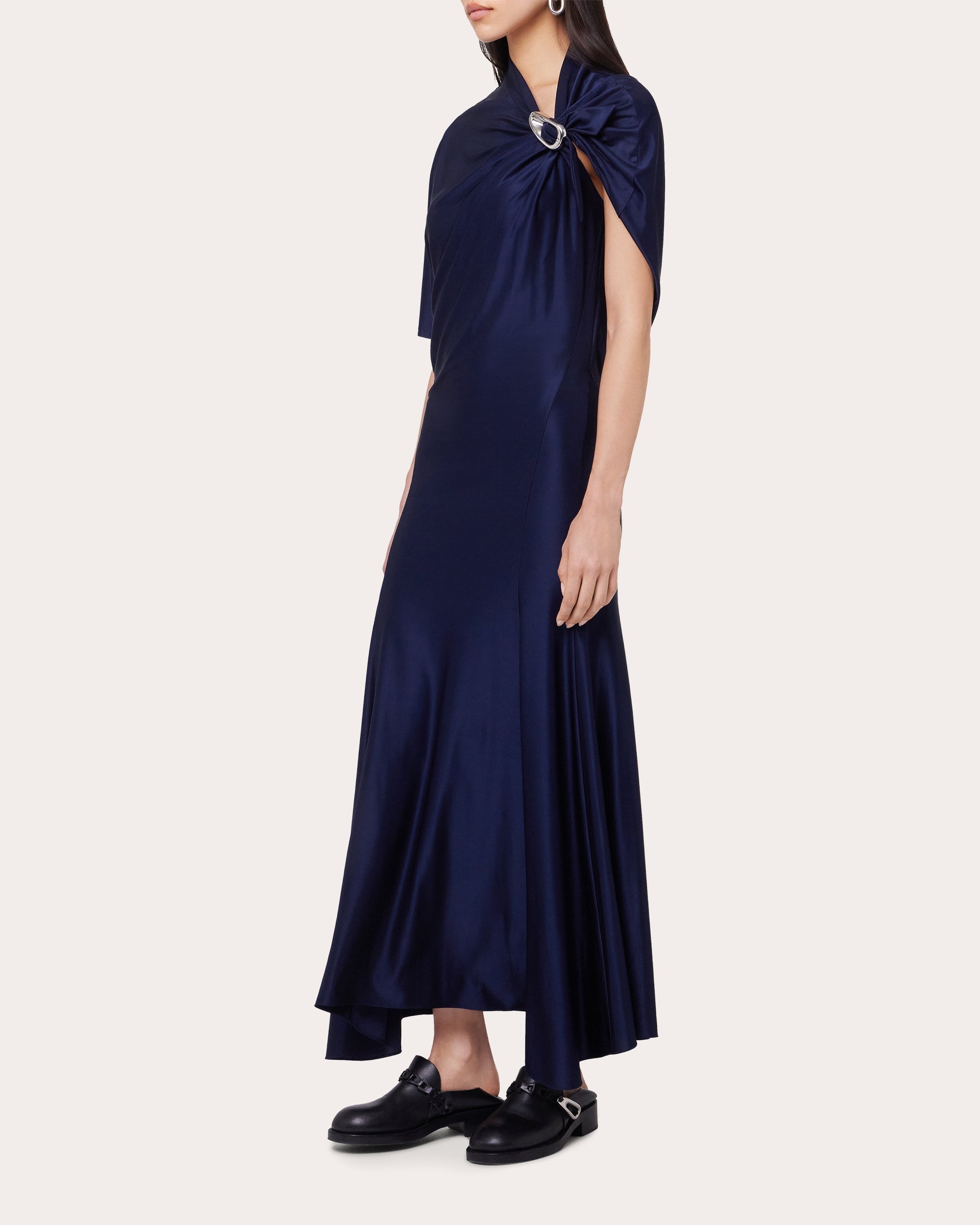Ruched Satin Buckle Asymmetric Dress - 4