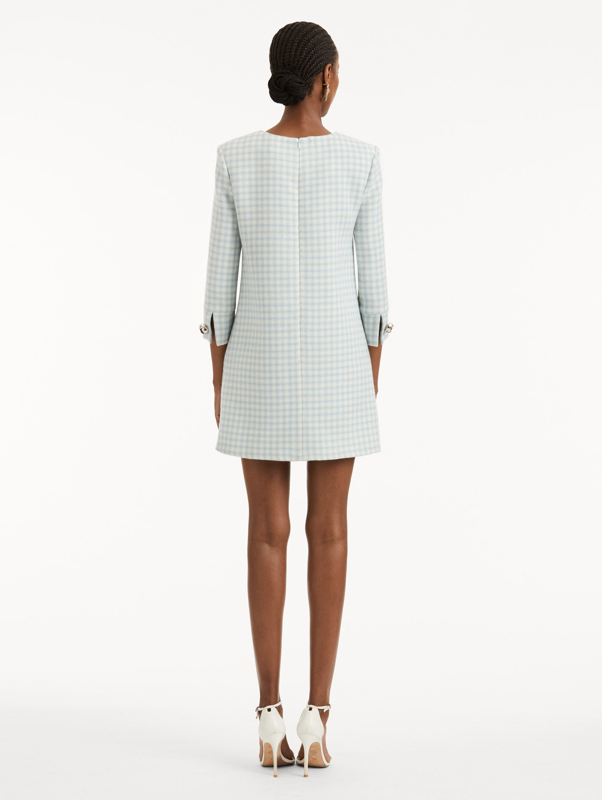 CHECKED TWEED LONG SLEEVE DRESS - 3