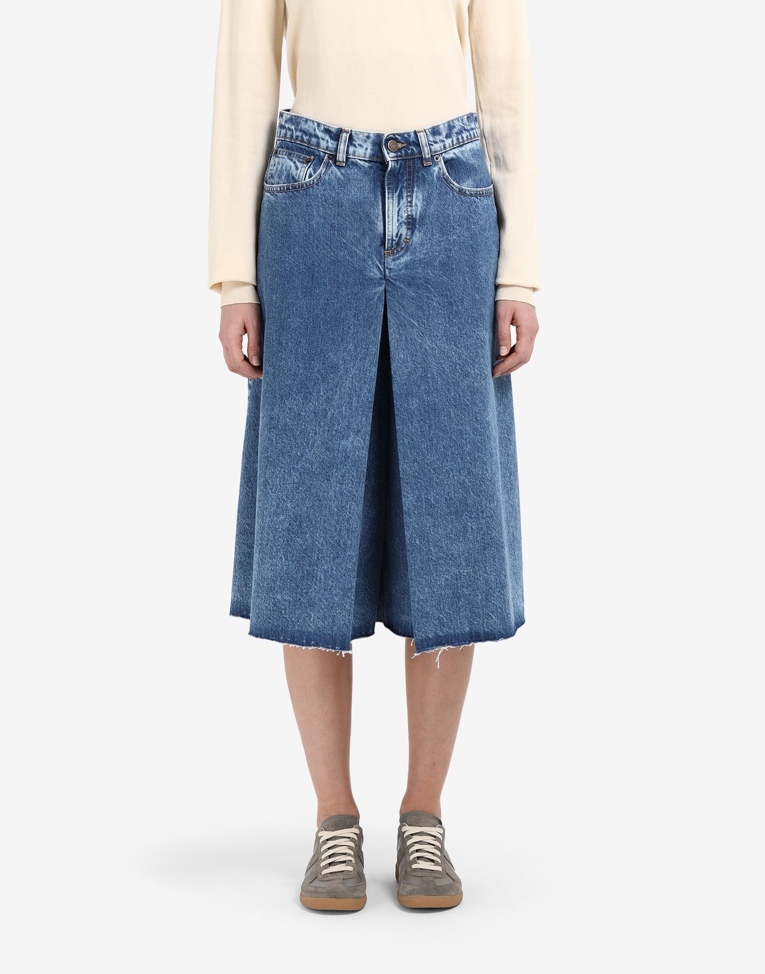 Spliced recycled denim culottes - 5