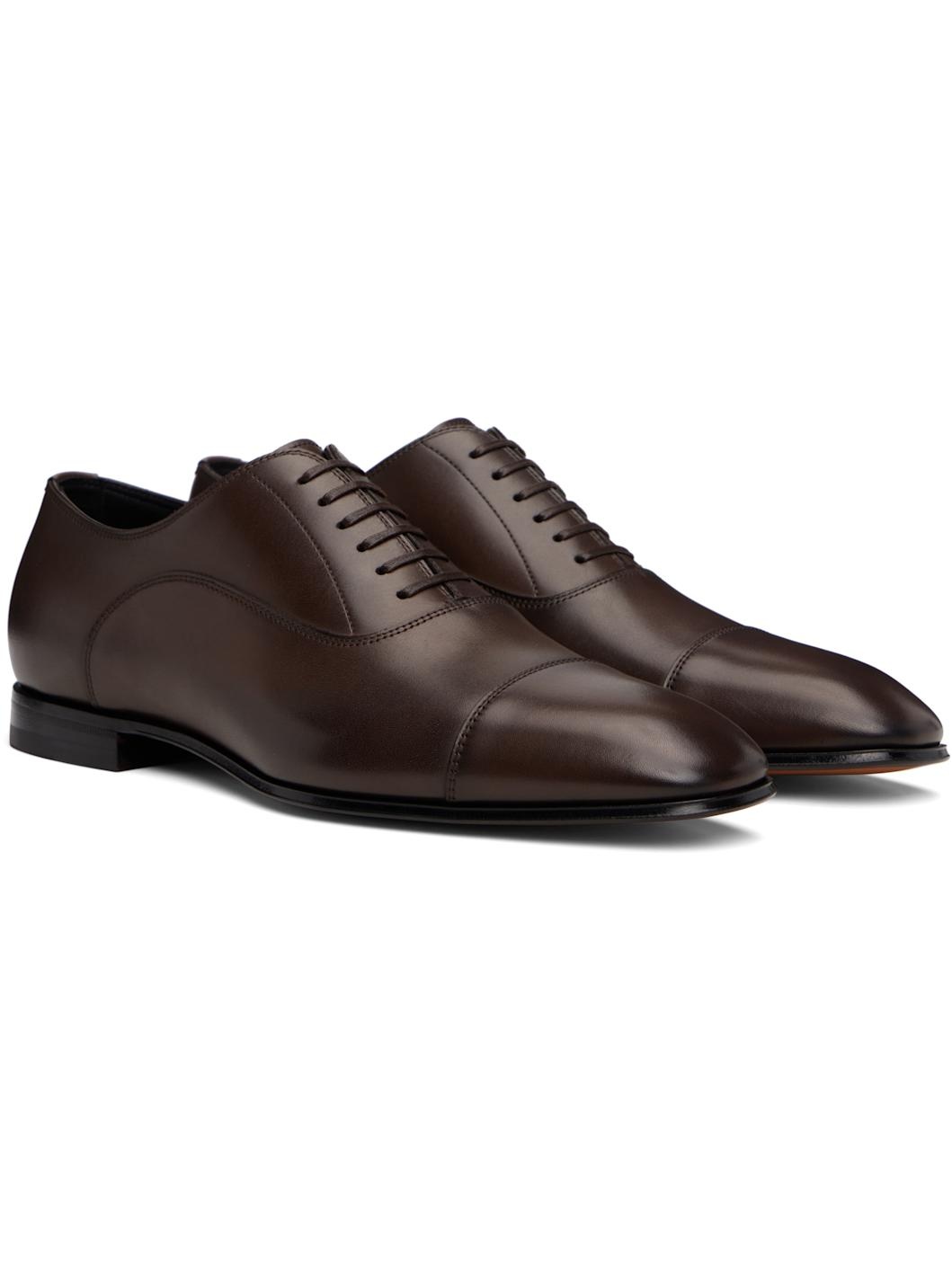 Brown BECKHAM Edition Polished Leather Oxfords - 4