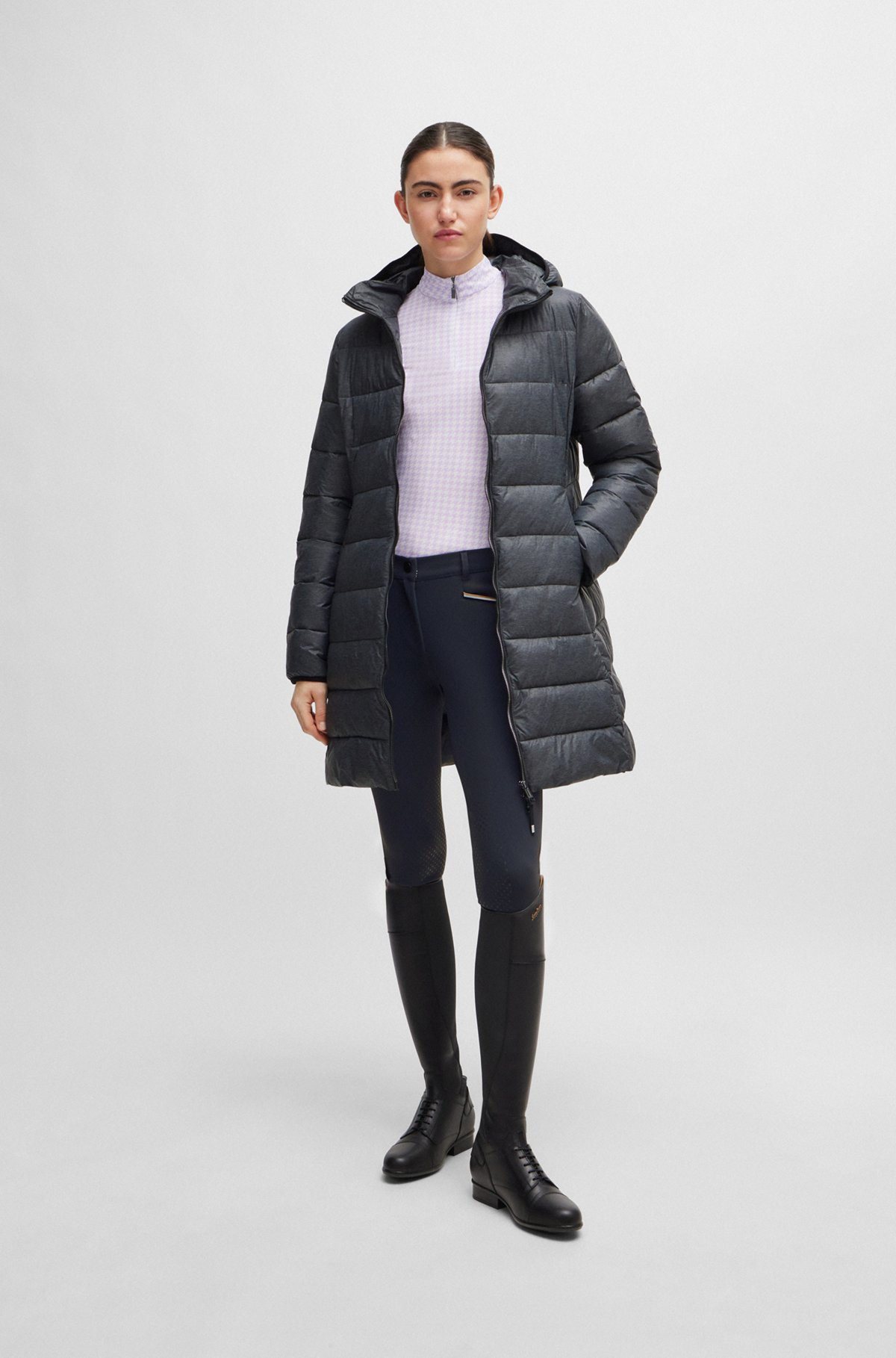 EQUESTRIAN WATERPROOF HOODED PUFFER JACKET WITH ADJUSTABLE ZIPS - 4