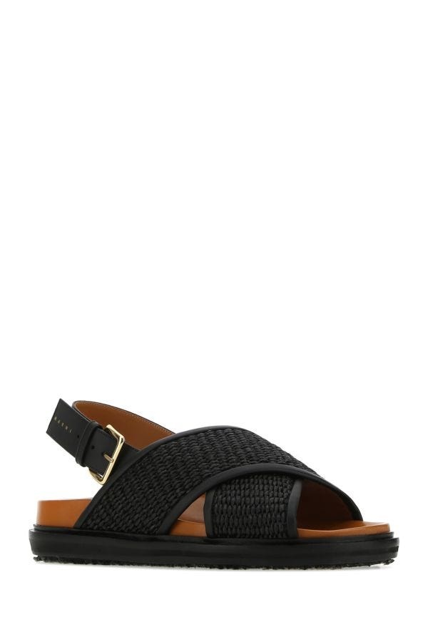 Black raffia and leather Fussbett sandals - 2