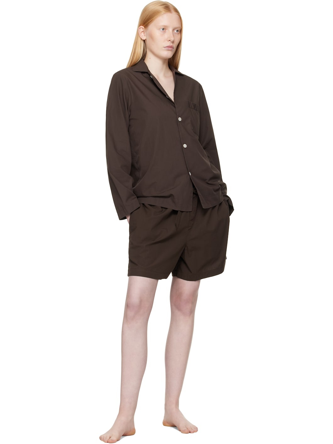 Brown Poplin Pyjama Shorts - 4