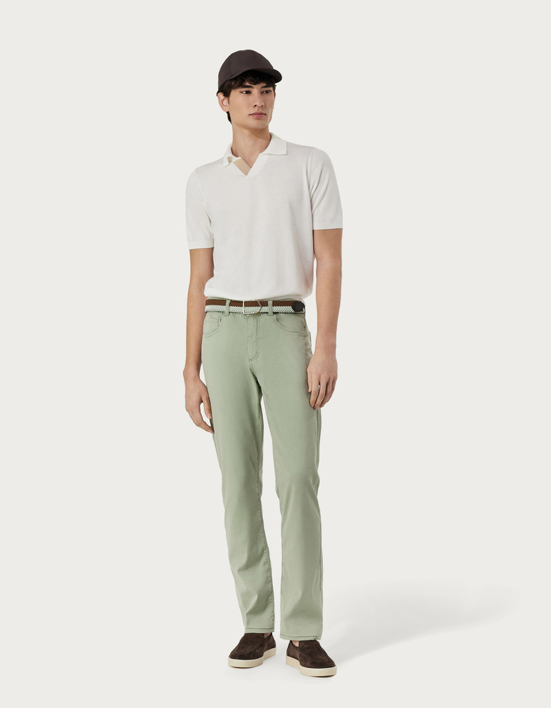 FIVE-POCKET FLUID COTTON TWILL AND LYOCELL TROUSERS IN SAGE GREEN 5