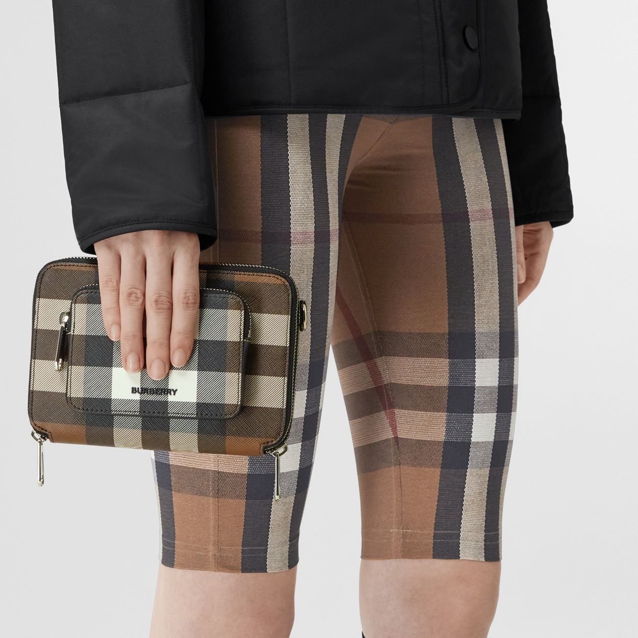 Check and Leather Crossbody Bag - 12