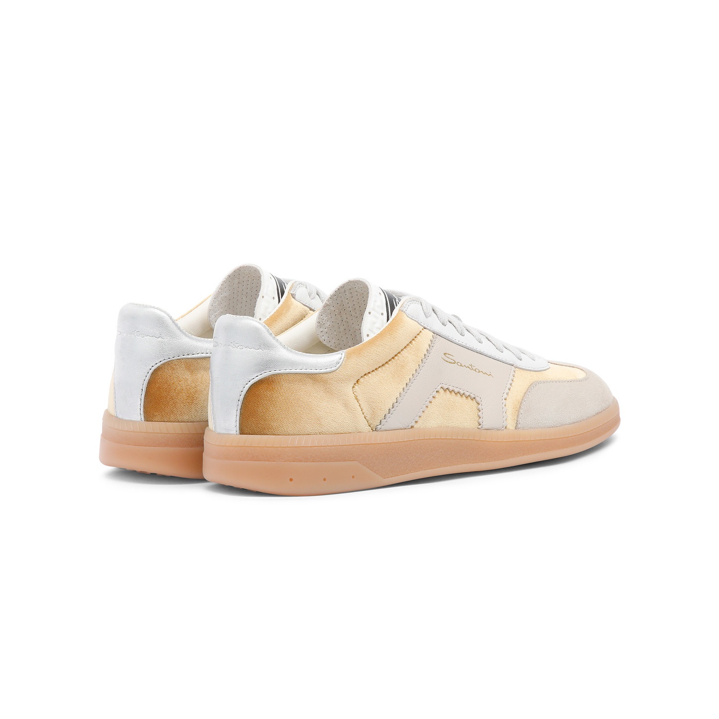 Women's gold and beige velvet, suede and leather DBS Oly sneaker - 4