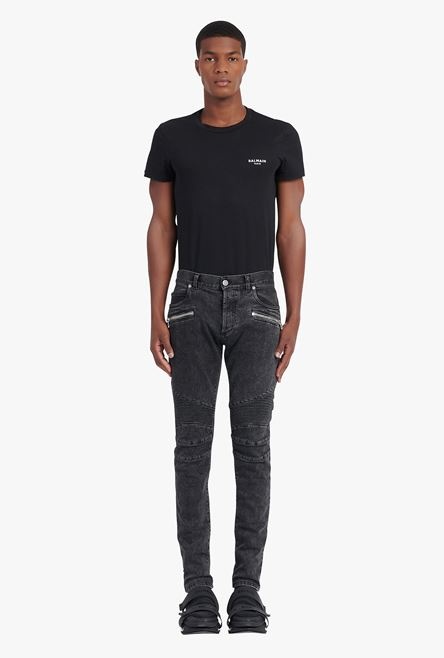 Slim cut black cotton jeans - 4