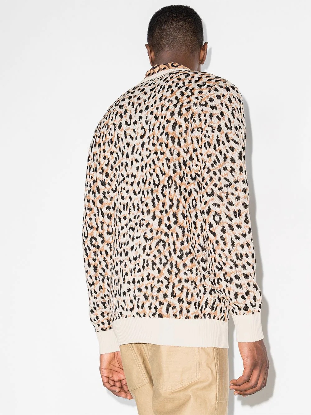 leopard-jacquard V-neck cardigan - 3