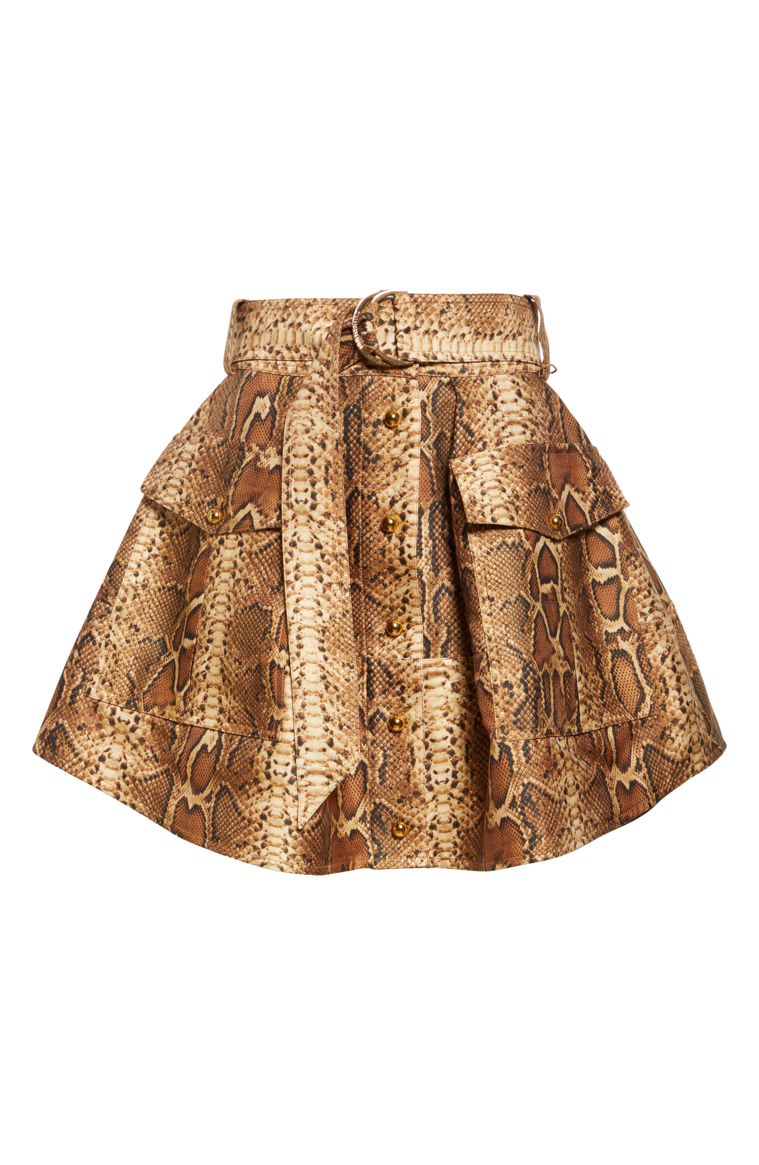 Zimmermann Hypnotic Belted Silk & Cotton Utility Miniskirt in Toffee Snake at Nordstrom - 6