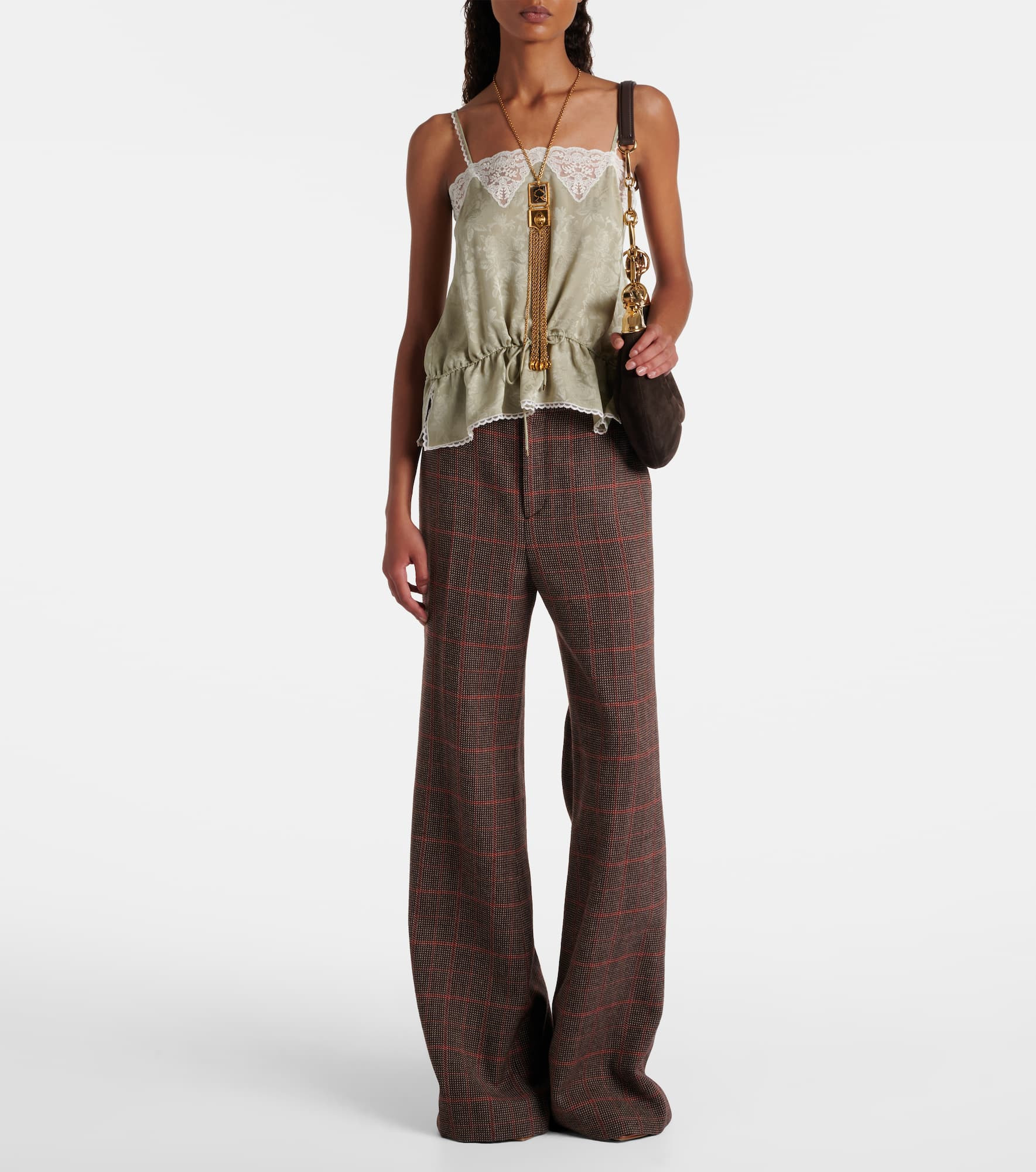Checked high-rise wool flared pants - 2