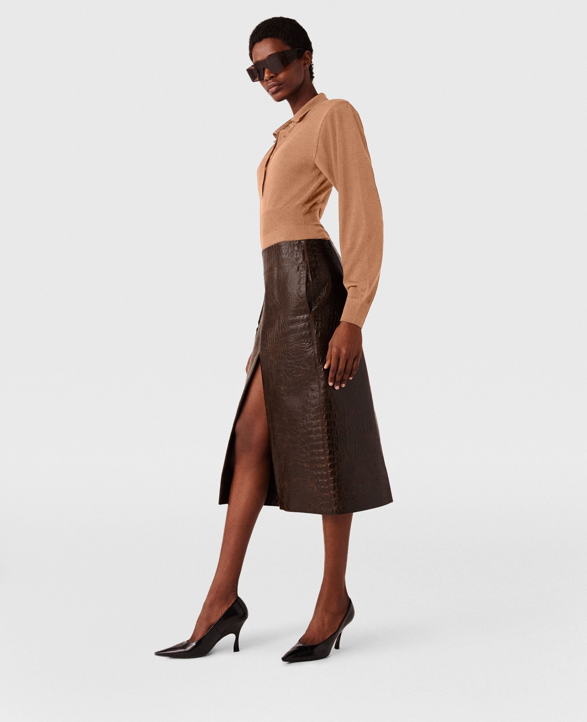 Crocodile Embossed Midi Skirt - 3