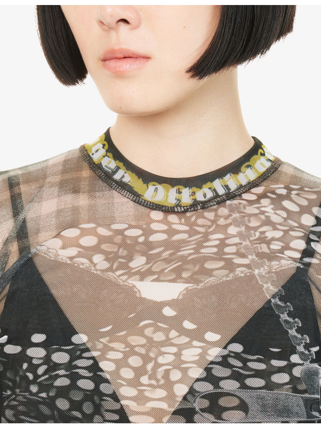 Mock-Neck Graphic-Pattern Mesh Top - 5
