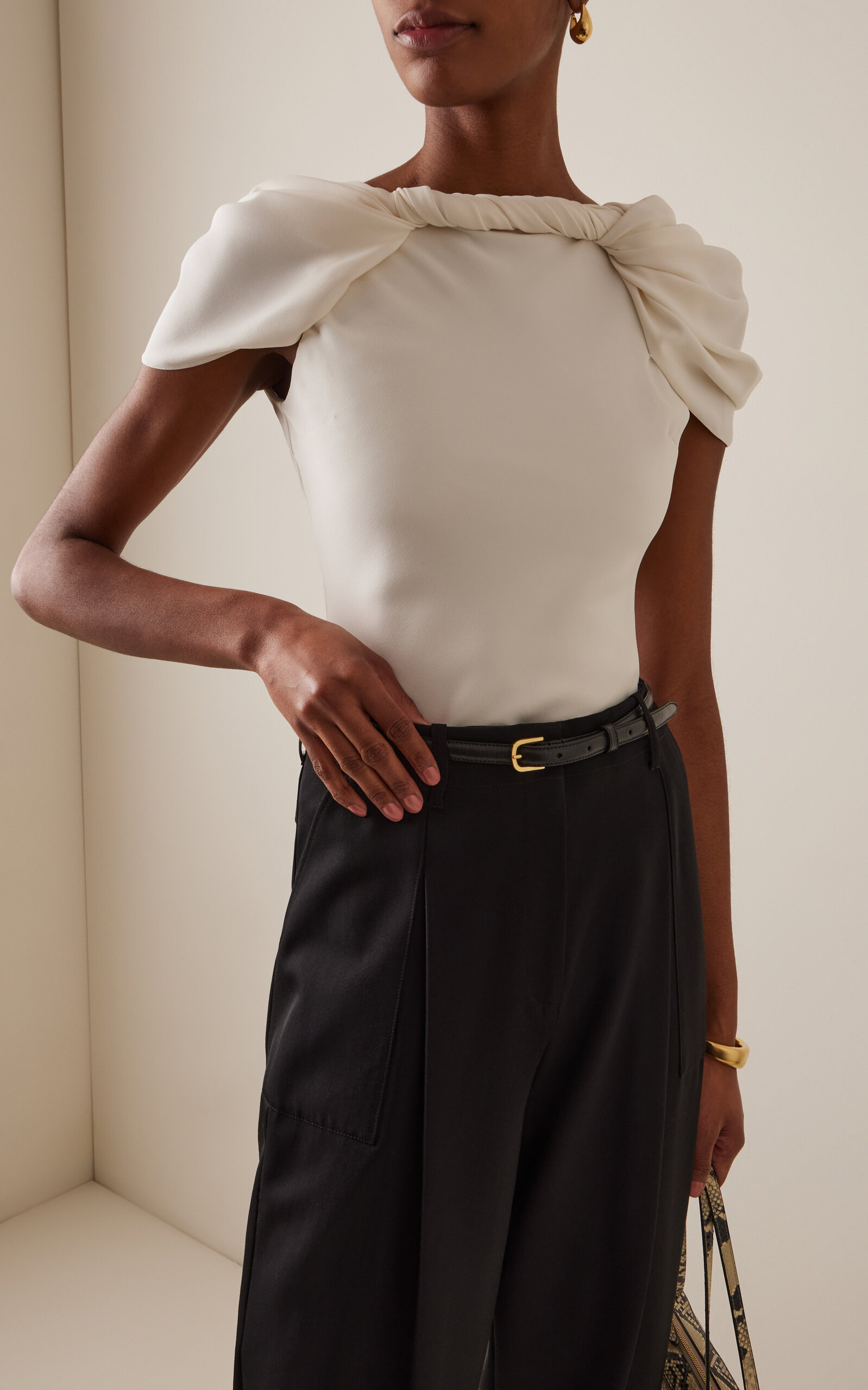 Draped Stretch-Silk Top ivory - 3