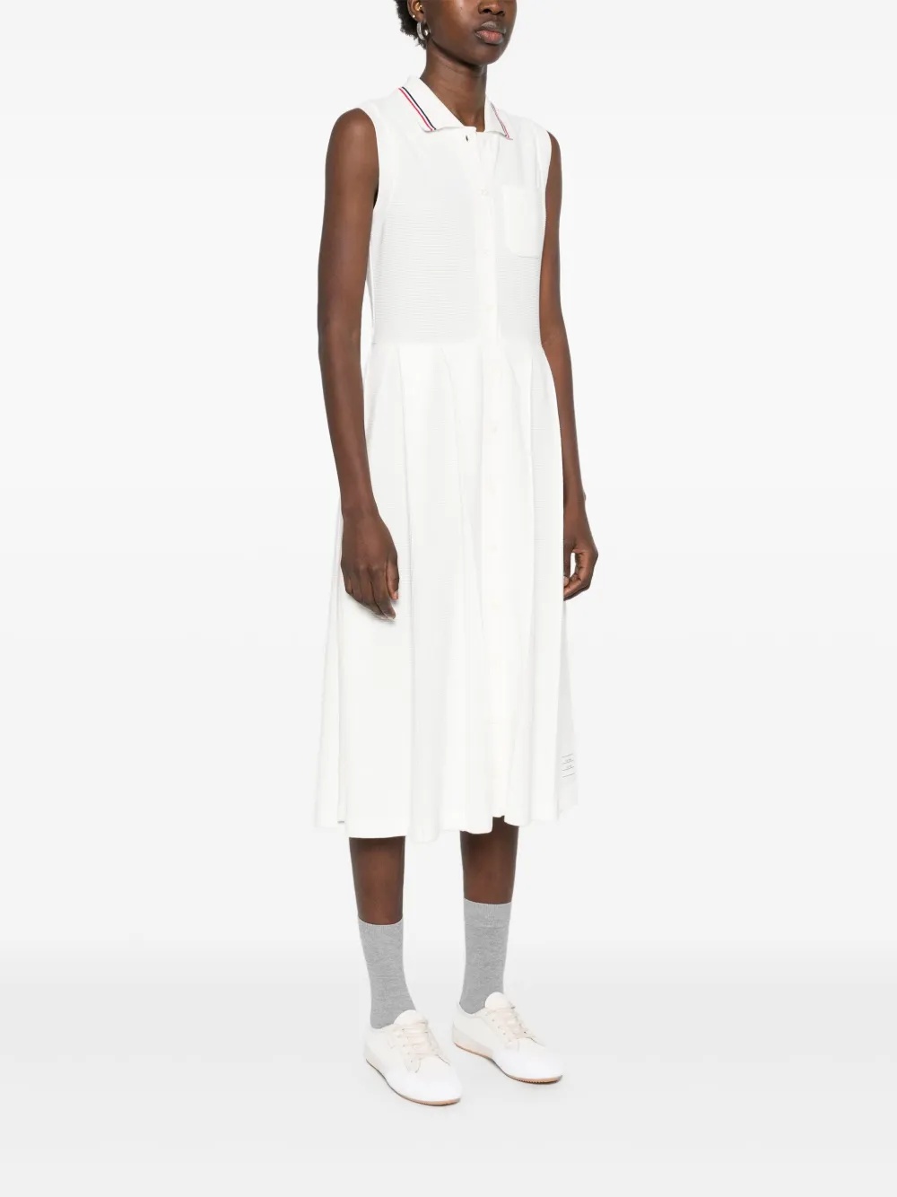 THOM BROWNE - Women Sleeveless Pleated Bottom Polo Dress - 2