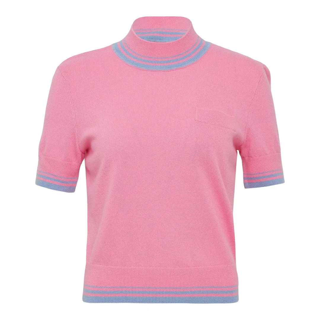 Pink Contrast Stripe Knit Top - 1