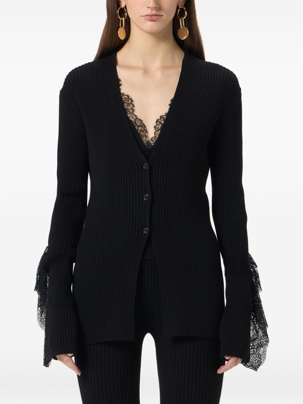 ribbed lace-trimmed cardigan - 3