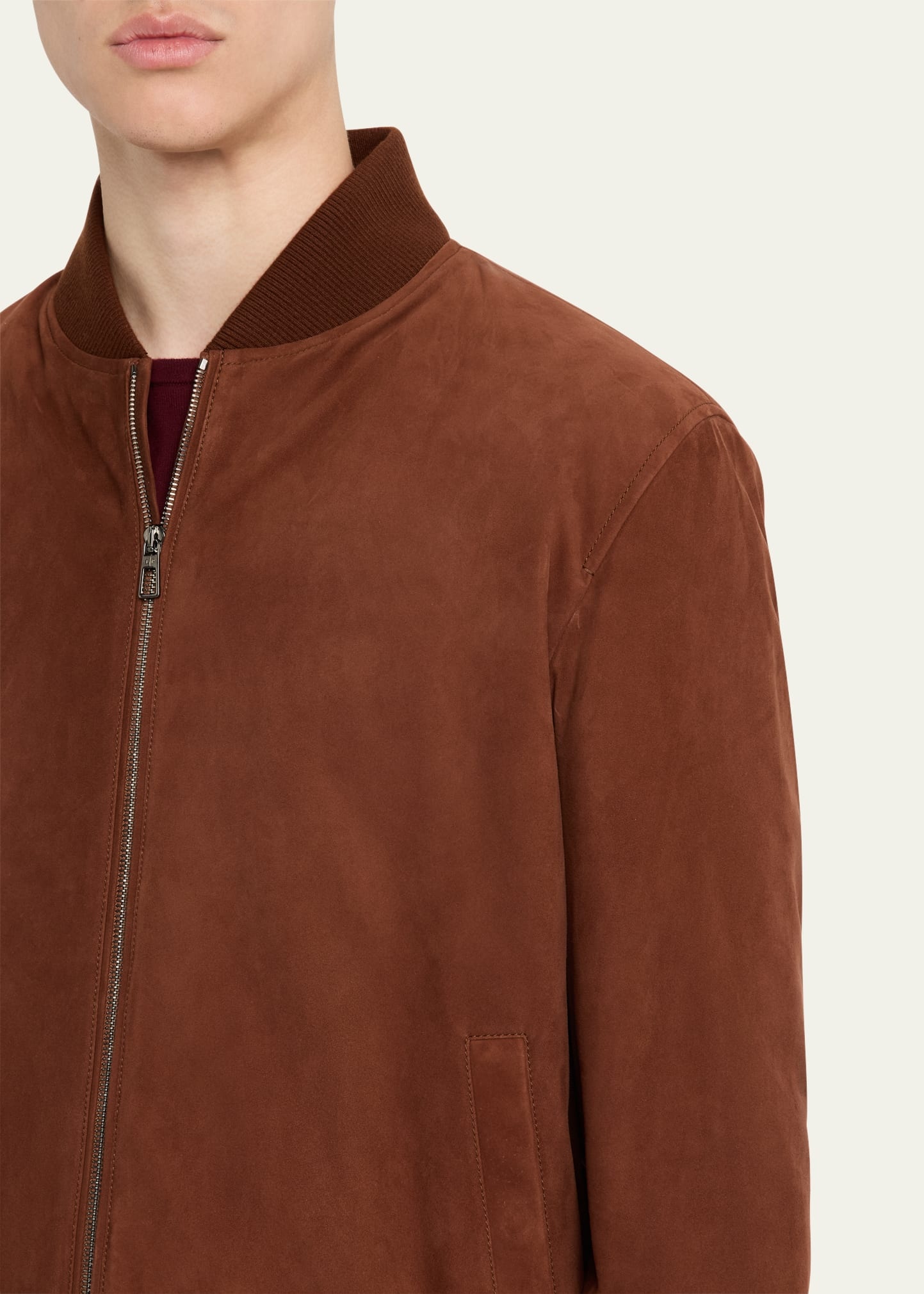 Men's Suede Full-Zip Bomber Jacket - 5