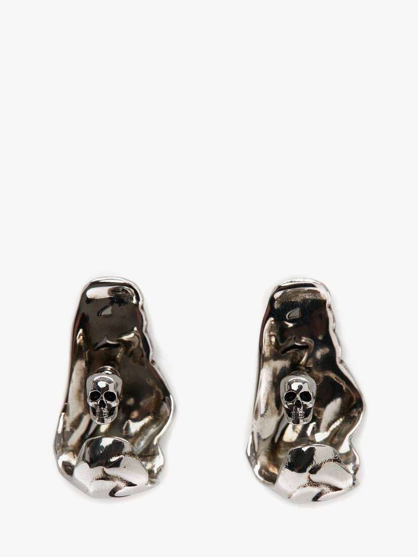 Crushed Chain Hoop Earrings in Antique Silver - 3