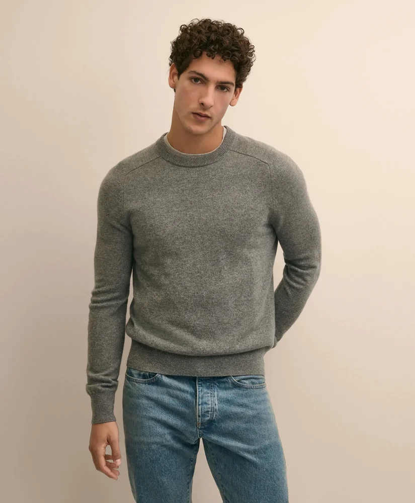 3-Ply Cashmere Crewneck Saddle Shoulder Sweater - 1