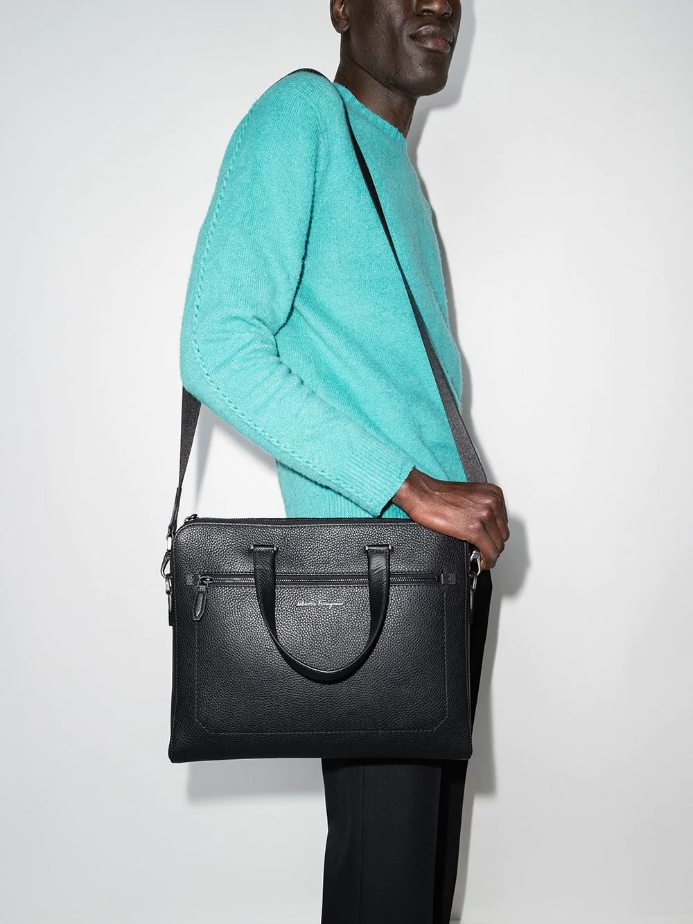 logo-plaque leather briefcase - 2