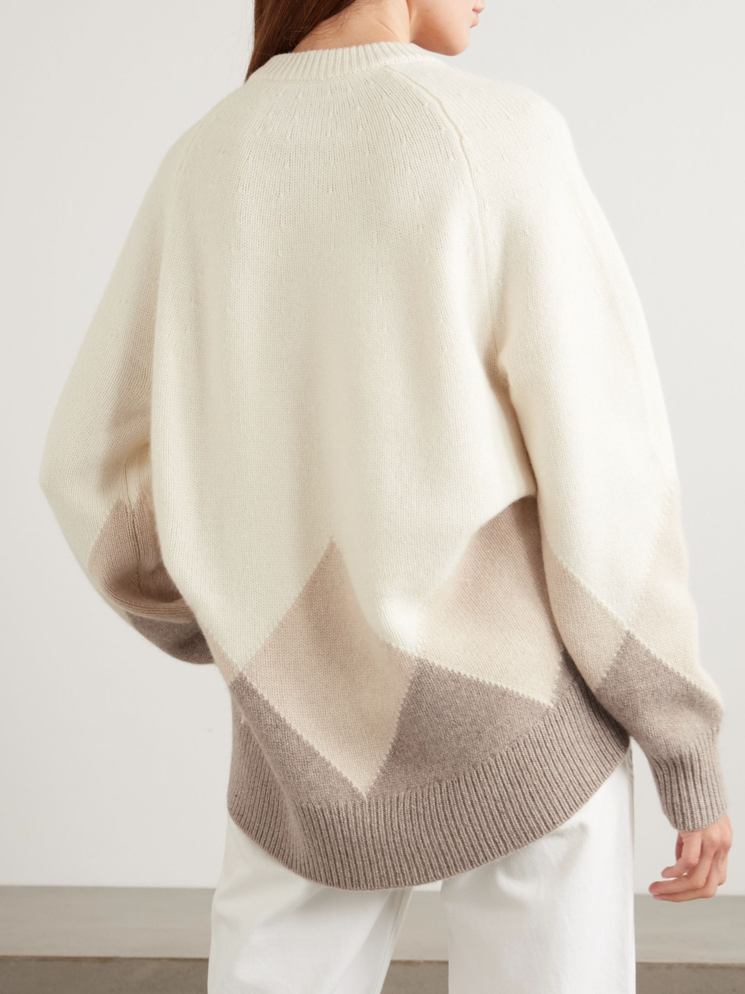 New Sloane argyle organic cashmere sweater Ivory - 3