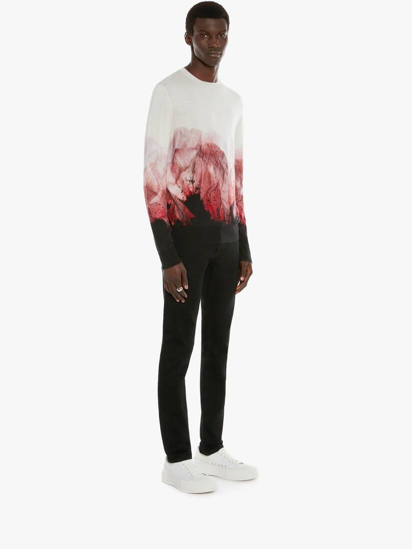 Flower Print Crew Neck Jumper in Ivory/pink - 3