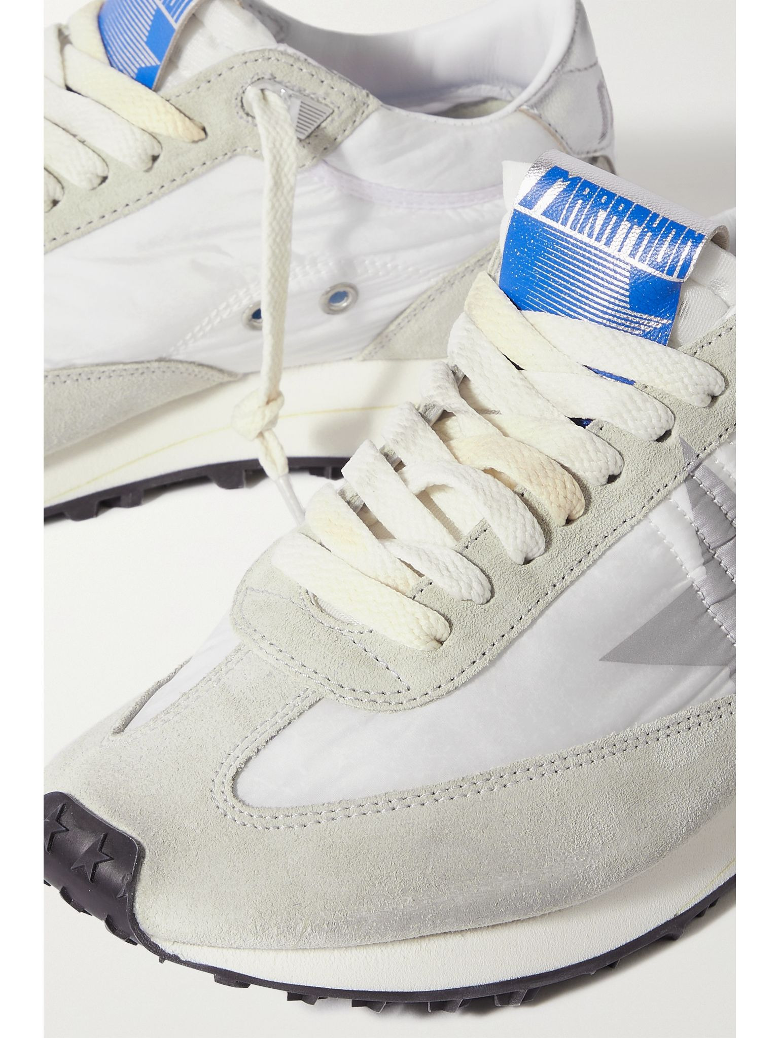 Running Marathon distressed leather-trimmed shell and suede sneakers White - 4