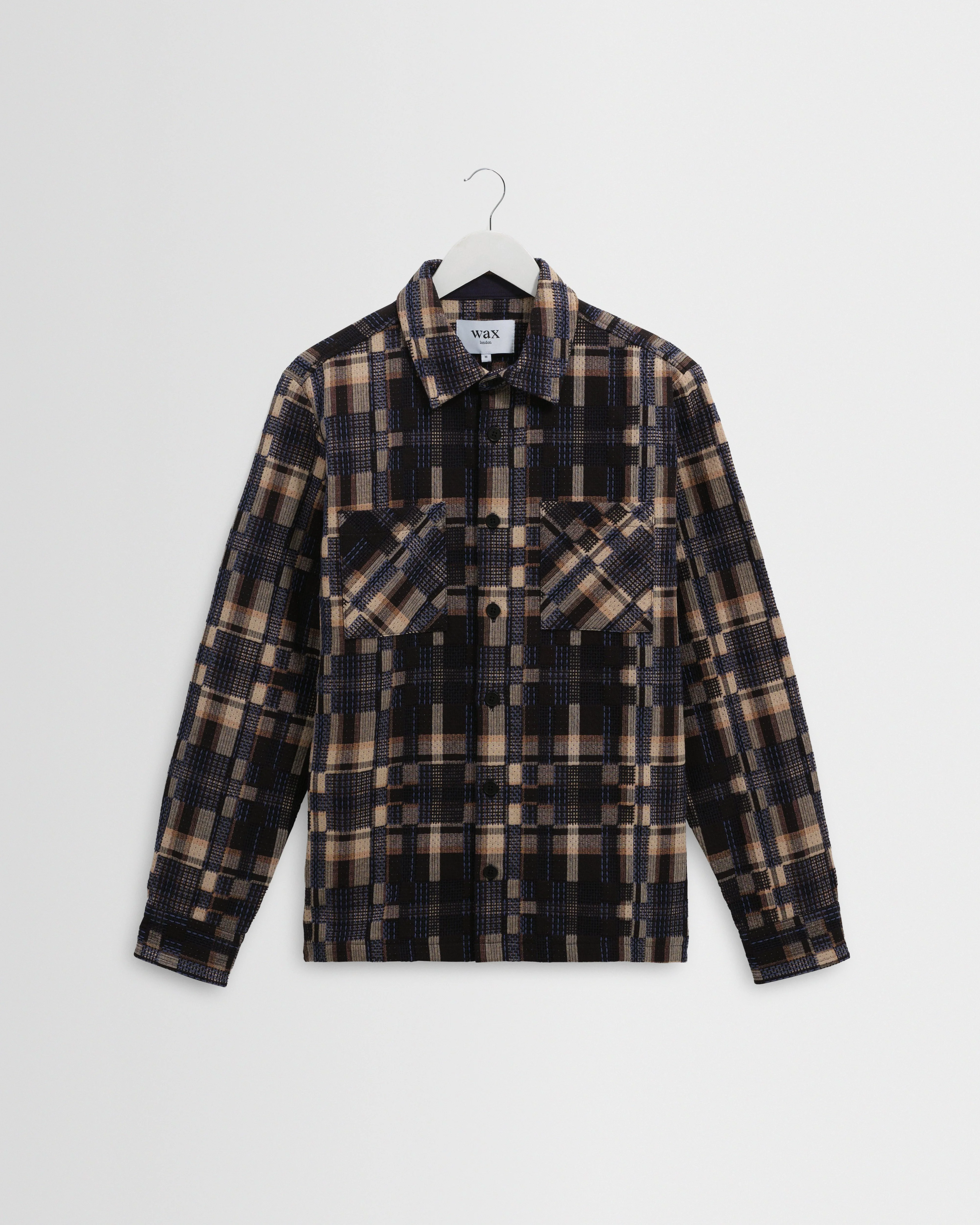 Whiting - Natural And Navy Glitch Check Overshirt - 1