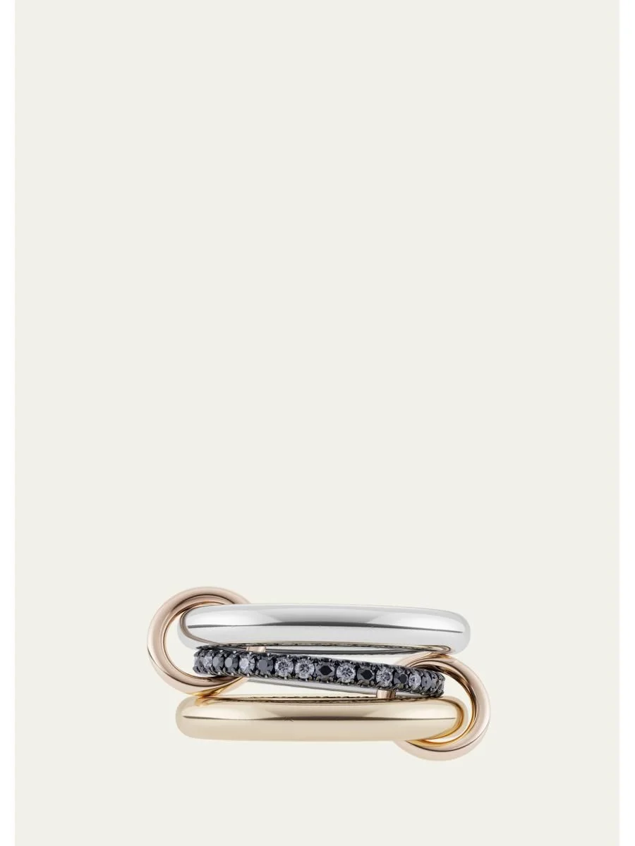 Sonny 18k Gold & Silver 3-Link Ring w/ Micropave Diamonds - 1