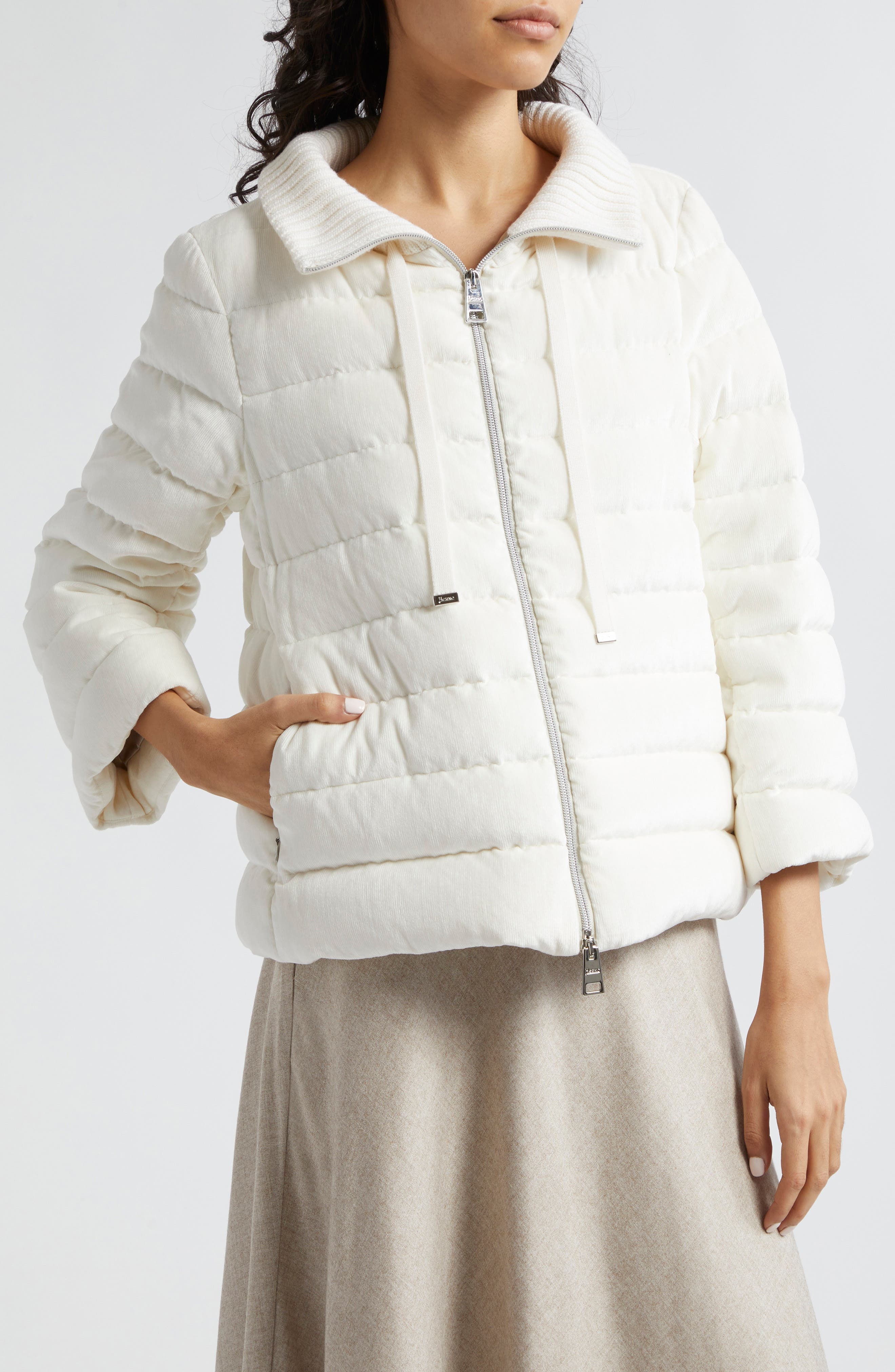 Herno Velvet Corduroy Channel Quilted Down Jacket in White at Nordstrom - 5