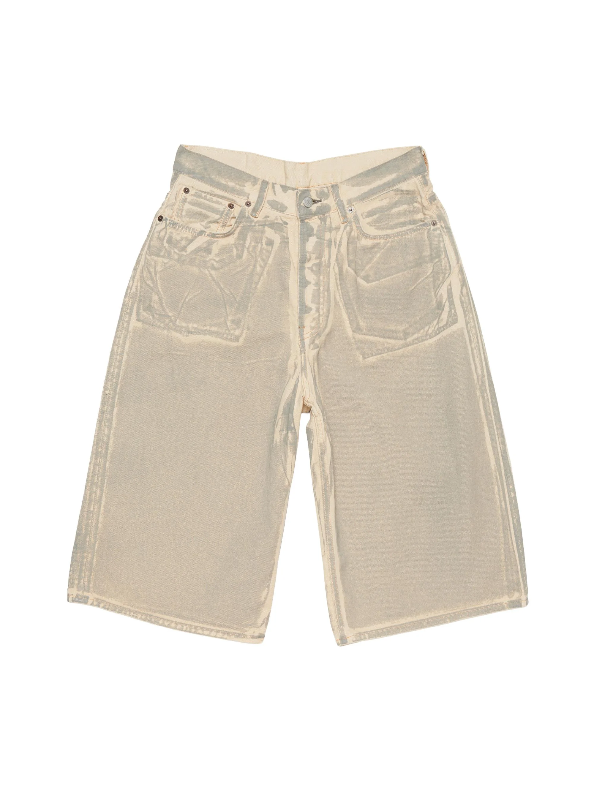 Men's Printed Cotton Denim Shorts - Beige Sage - 1