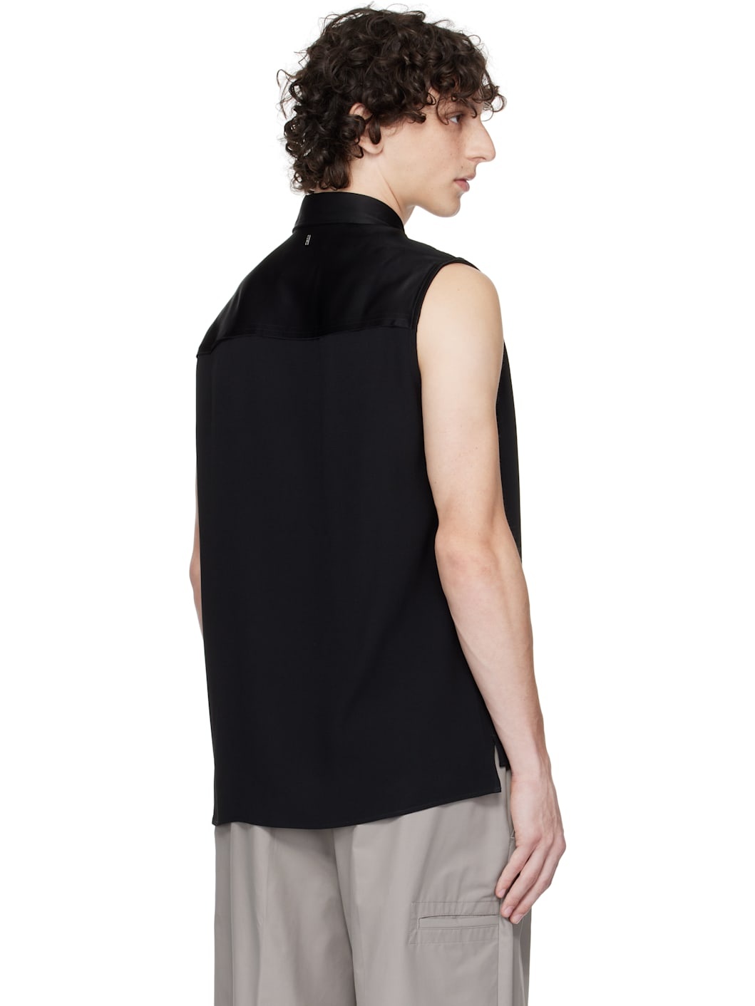 Black Contrasted Sleeveless Shirt - 3