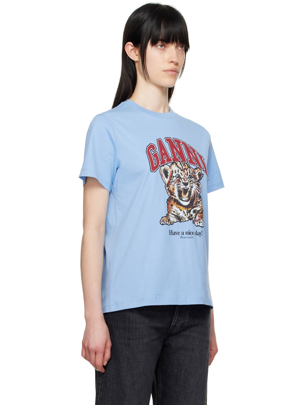 Blue Basic Jersey Tiger Relaxed T-shirt - 2