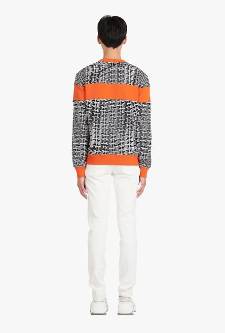 Eco-designed cotton sweatshirt with ivory and black Balmain monogram logo print - 3