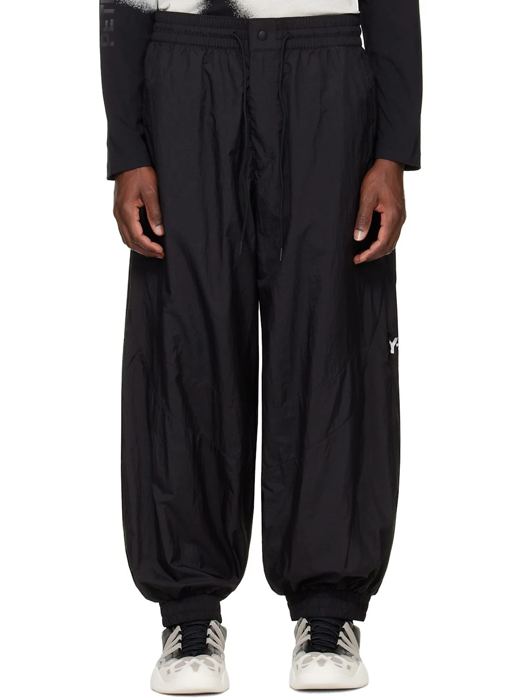 Black Raw Edge 3 Stripes Nylon Shell Track Pants - 1