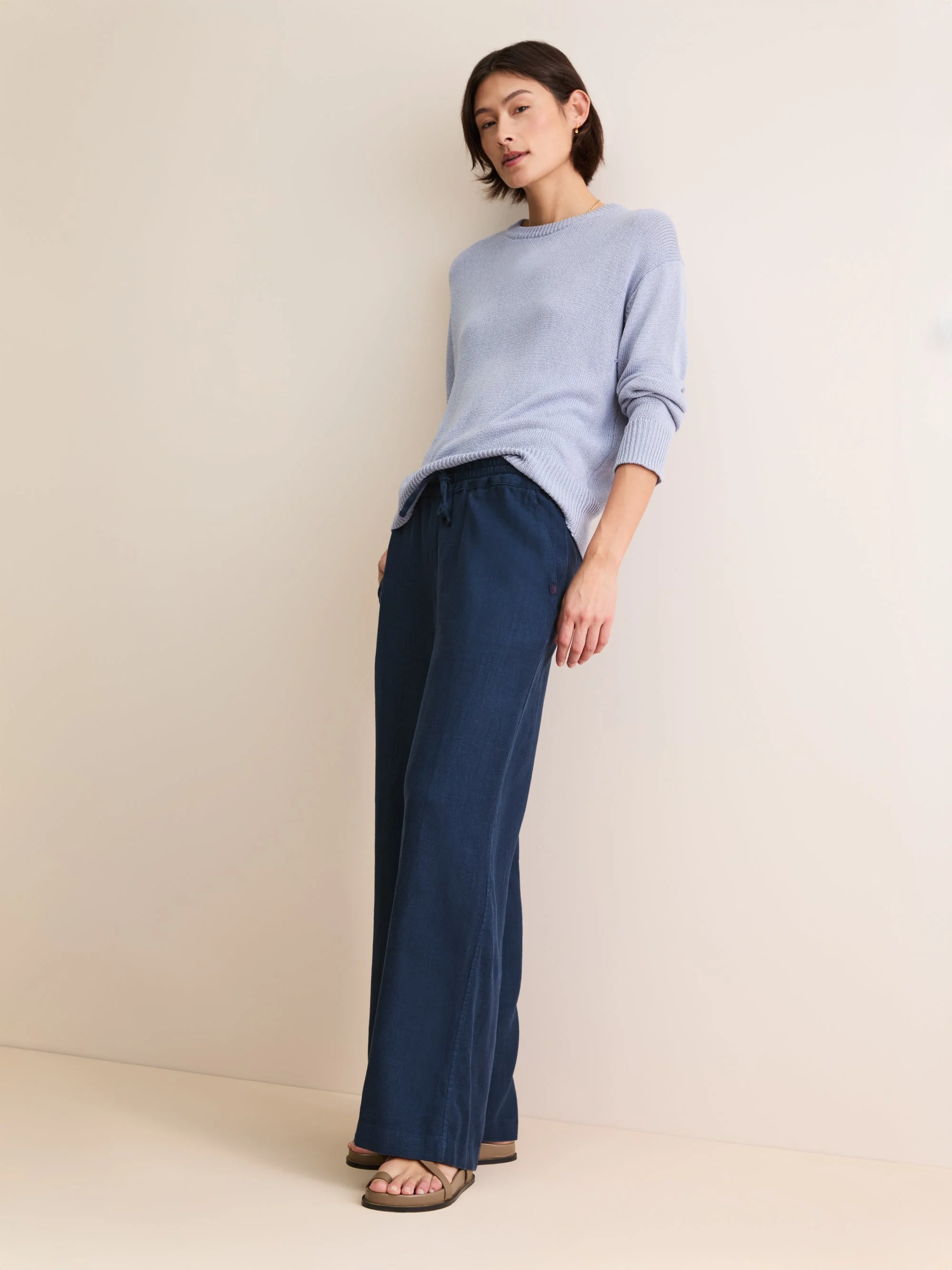 Women's Wide Leg Pants Sicily Linen Navy Blue - 1